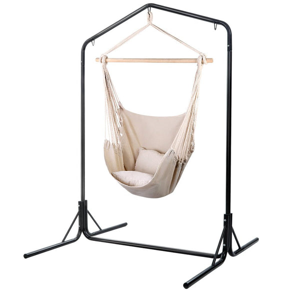 Gardeon Outdoor Hammock Chair with Stand Hanging Hammock with Pillow Cream - RnR Galore