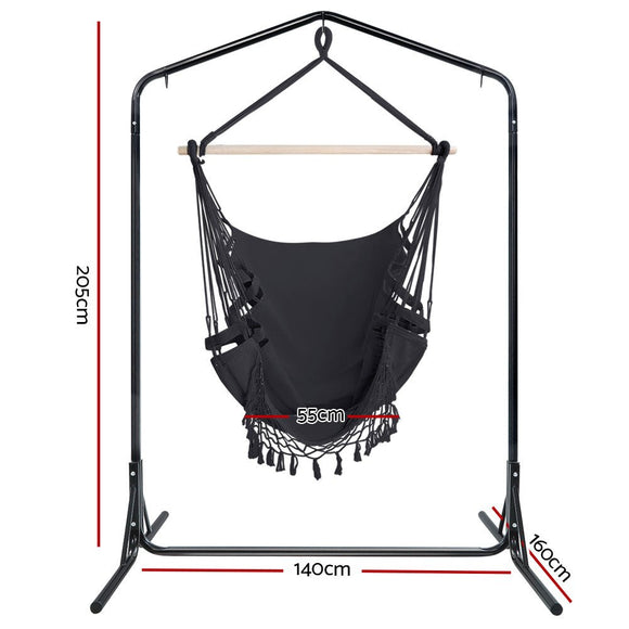Gardeon Outdoor Hammock Chair with Stand Tassel Hanging Rope Hammocks Grey - RnR Galore