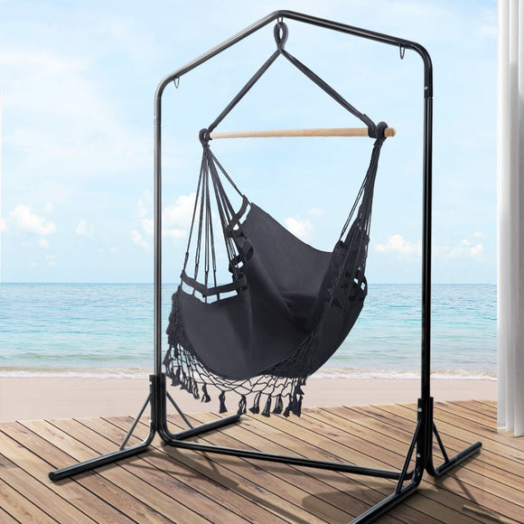 Gardeon Outdoor Hammock Chair with Stand Tassel Hanging Rope Hammocks Grey - RnR Galore