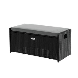 Gardeon Outdoor Storage Bench Box Wicker Garden Sheds Tools Cushion Patio Furniture Black - RnR Galore