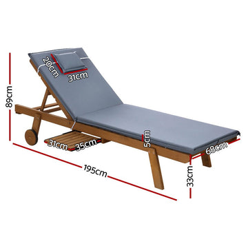 Gardeon Sun Lounge Wooden Lounger Outdoor Furniture Day Bed Wheels Patio Grey - RnR Galore
