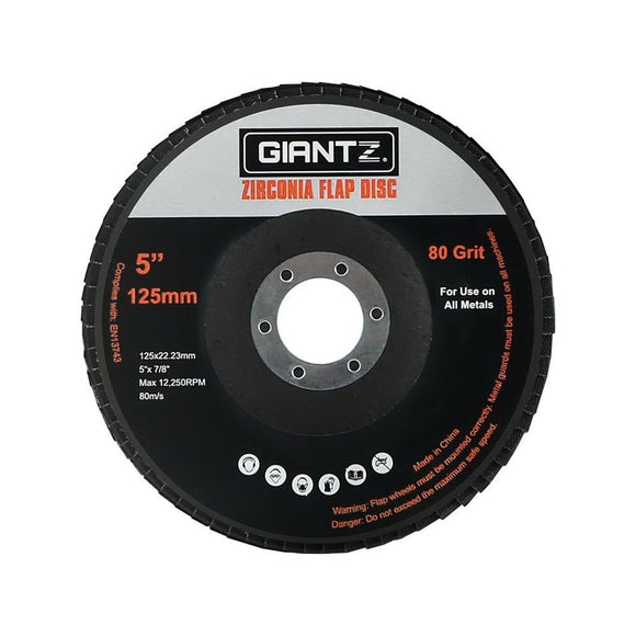 Giantz 100 PCS Zirconia Sanding Flap Disc 5’’ 125mm 80Grit Angle Grinding Wheel - RnR Galore