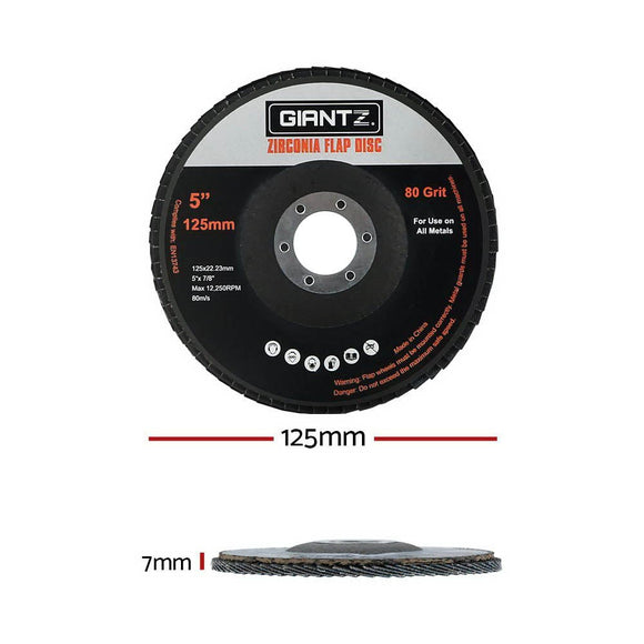 Giantz 100 PCS Zirconia Sanding Flap Disc 5’’ 125mm 80Grit Angle Grinding Wheel - RnR Galore