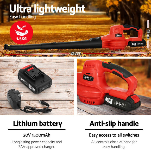 Giantz 20V Cordless Leaf Blower Garden Lithium Battery Electric Nozzles 2 - Speed - RnR Galore