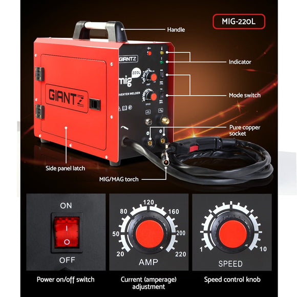 Giantz 220 Amp Inverter Welder MMA MIG DC Gas Gasless Welding Machine Portable - RnR Galore