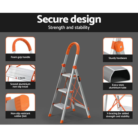 Giantz 3 Step Ladder Multi - Purpose Folding Aluminium Light Weight Non Slip Platform - RnR Galore