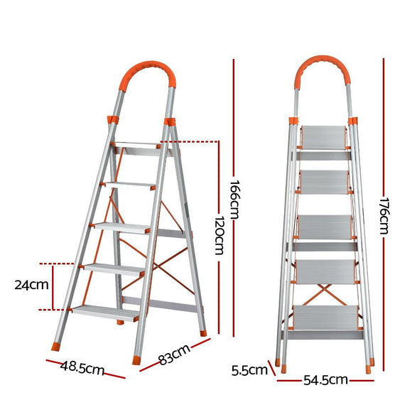 Giantz 5 Step Ladder Multi - Purpose Folding Aluminium Light Weight Non Slip Platform - RnR Galore