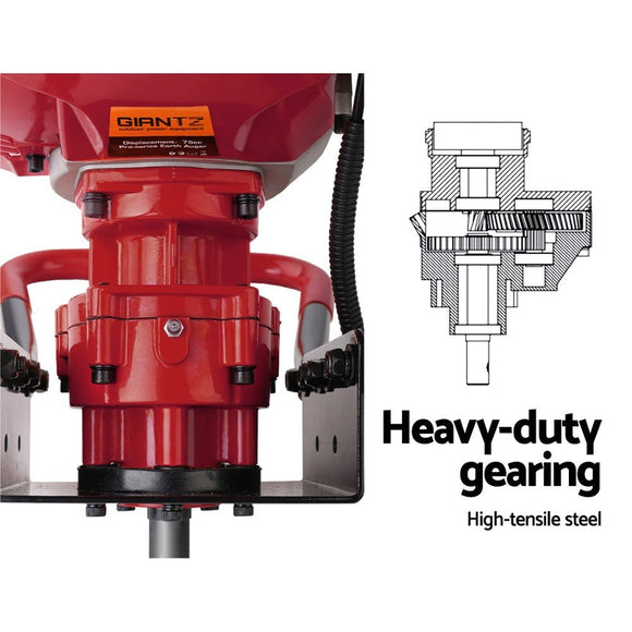Giantz 66CC Post Hole Digger 300mm Petrol Drill Extension Auger Bits - RnR Galore