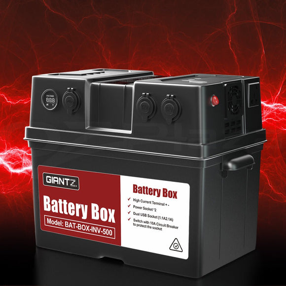 Giantz Battery Box 500W Inverter Deep Cycle Battery Portable Caravan Camping USB - RnR Galore
