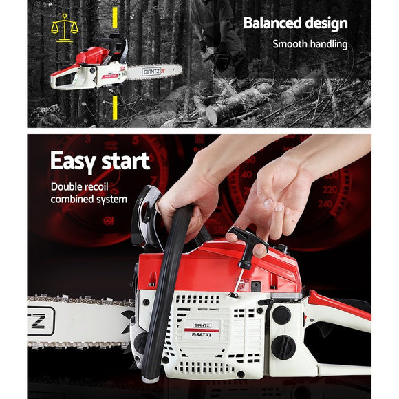 Giantz Chainsaw Petrol 52CC 20" Bar Commercial E - Start Pruning Chain Saw White,Giantz Chainsaw Petrol 52CC 20" Bar Commercial E - Start Pruning Chain Saw White - RnR Galore