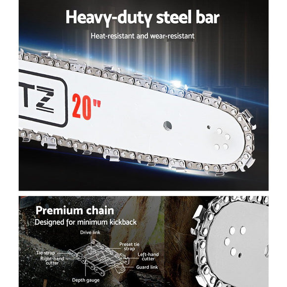 Giantz Chainsaw Petrol 52CC 20" Bar Commercial E - Start Pruning Chain Saw White,Giantz Chainsaw Petrol 52CC 20" Bar Commercial E - Start Pruning Chain Saw White - RnR Galore