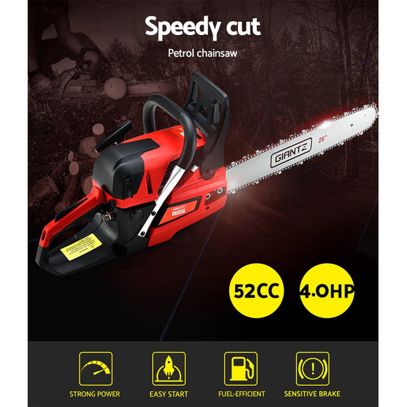 Giantz Chainsaw Petrol 52CC 20" Bar Commercial E - Start Pruning Chain Saw,Giantz Chainsaw Petrol 52CC 20" Bar Commercial E - Start Pruning Chain Saw 4.0HP - RnR Galore