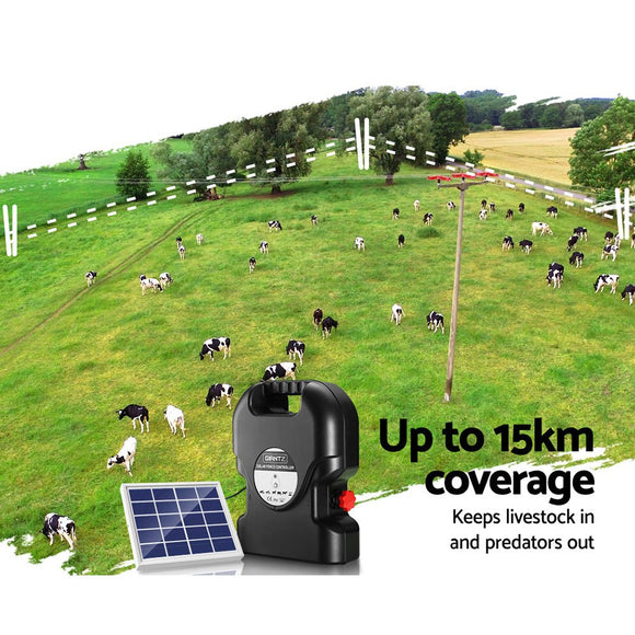 Giantz Fence Energiser 15KM Solar Powered 0.8J Electric - RnR Galore