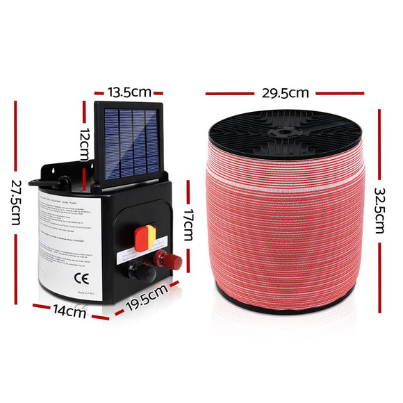 Giantz Fence Energiser 3KM Solar Powered Electric 2000M Poly Tape - RnR Galore