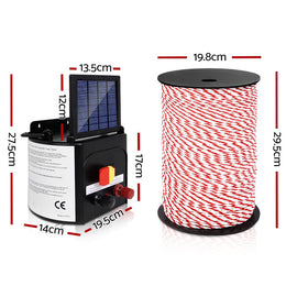 Giantz Fence Energiser 3KM Solar Powered Electric 500M Poly Rope - RnR Galore