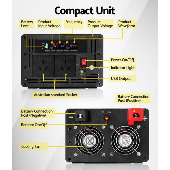 Giantz Power Inverter 3000W or 6000W Pure Sine Wave 12V - 240V Camping Boat Caravan - RnR Galore