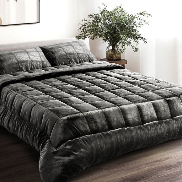 Giselle Bedding Faux Mink Quilt Charcoal King - RnR Galore