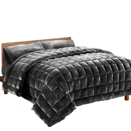 Giselle Bedding Faux Mink Quilt Charcoal King - RnR Galore