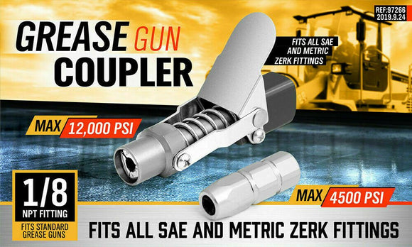 Grease Gun Coupler Quick Release & Lock 1/8‘’ NPT Rated 10,000 PSI Storage Case - RnR Galore