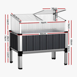Green Fingers Garden Bed 80x49x74cm Greenhouse Planter Box Raised Galvanised Herb - RnR Galore