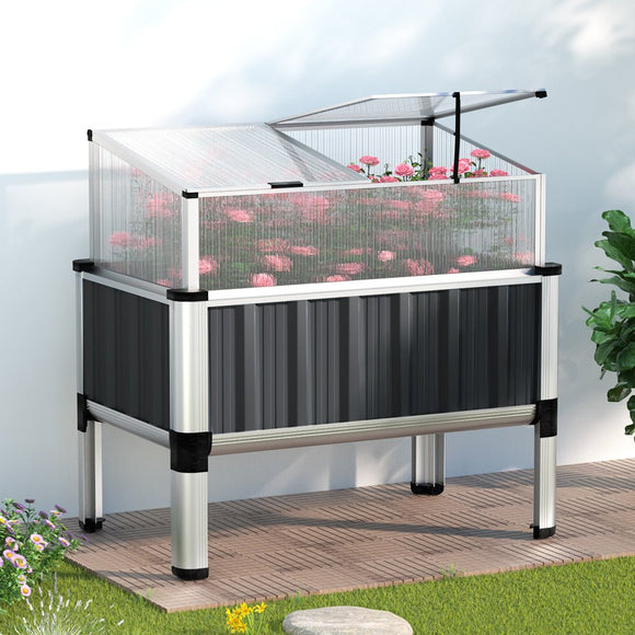 Green Fingers Garden Bed 80x49x74cm Greenhouse Planter Box Raised Galvanised Herb - RnR Galore