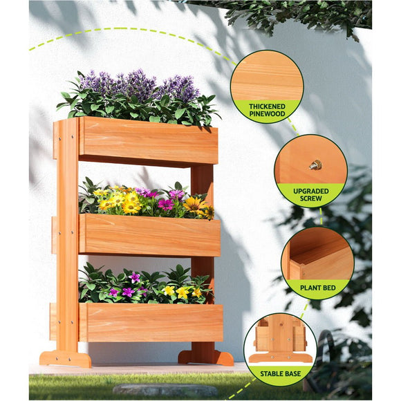 Green Fingers Garden Bed Elevated 69x39x106cm Wooden Planter Box Container Herb - RnR Galore