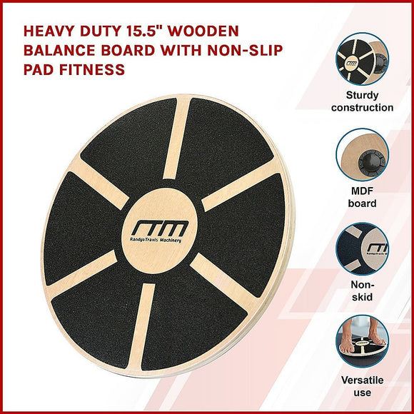 Heavy Duty 15.5" Wooden Balance Board with Non - Slip Pad for Fitness Training - RnR Galore