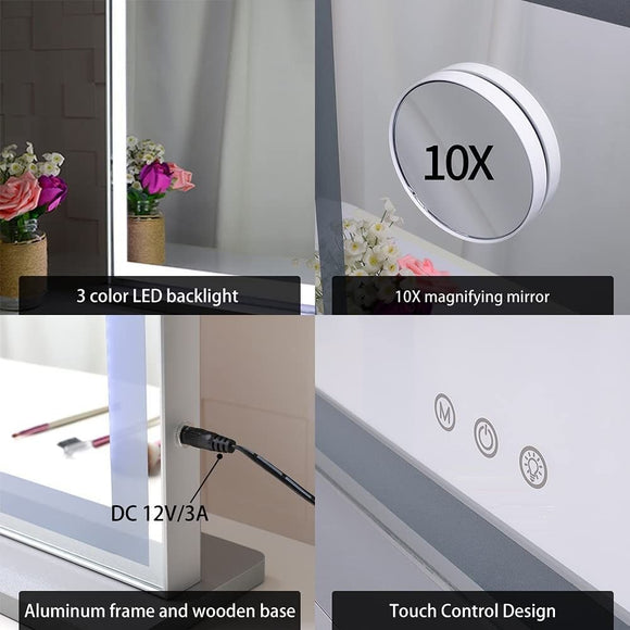 Hollywood LED Makeup Mirror with Smart Touch Control and 3 Colors Dimmable Light (72 x 56 cm) - RnR Galore