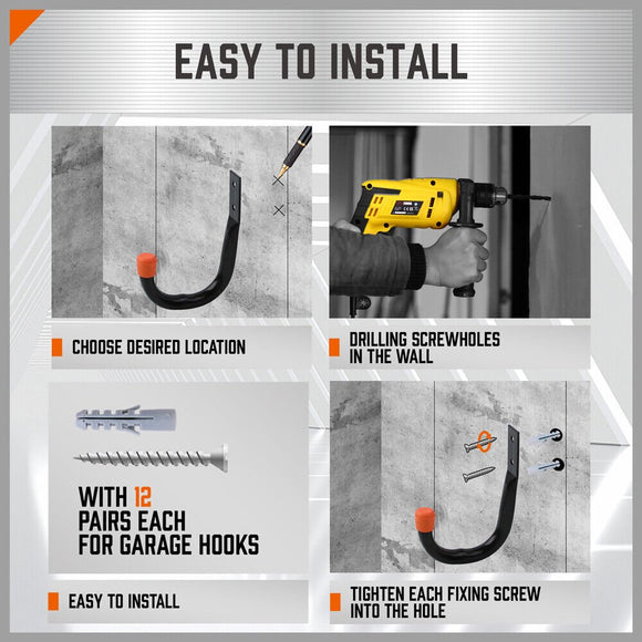 HORUSDY 6Pc Wall Mount Garage Hooks Set Heavy Duty Steel Storage Rack Hanger - RnR Galore