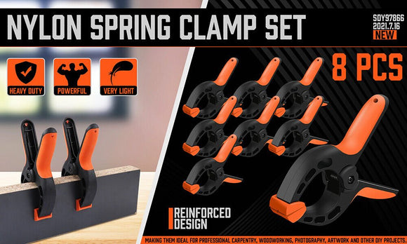 HORUSDY 8Pc Spring Clamp Set Quick Grip Plastic Non - Slip Nylon Clips Woodworking - RnR Galore