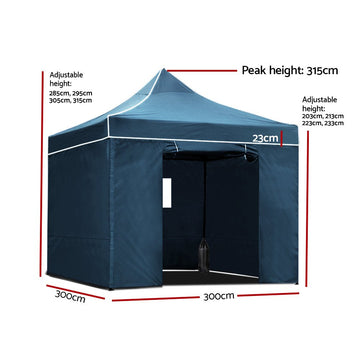 Instahut Gazebo 3x3 Pop Up Marquee Folding Wedding Tent Gazebos Camping Outdoor Shade Canopy Navy - RnR Galore