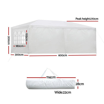 Instahut Gazebo 3x6m Marquee Wedding Party Tent Outdoor Camping Side Wall Canopy 6 Panel White - RnR Galore