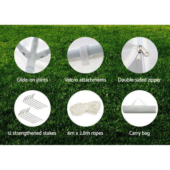 Instahut Gazebo 3x6m Marquee Wedding Party Tent Outdoor Camping Side Wall Canopy 6 Panel White - RnR Galore