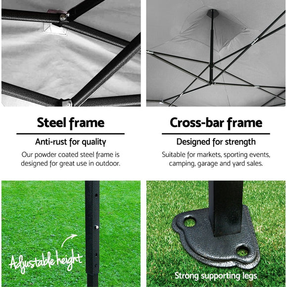 Instahut Gazebo Pop Up 3x3m w/Base Podx4 Marquee Folding Outdoor Wedding Camping Tent Shade Canopy White - RnR Galore