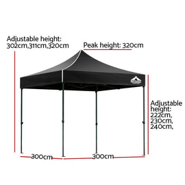 Instahut Gazebo Pop Up Marquee 3x3 Folding 500D Wedding Tent Base Pod Black - RnR Galore