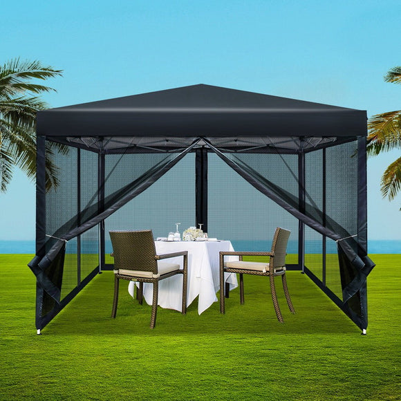 Instahut Gazebo Pop Up Marquee 3x3m Wedding Party Outdoor Camping Tent Canopy Shade Mesh Wall Black - RnR Galore