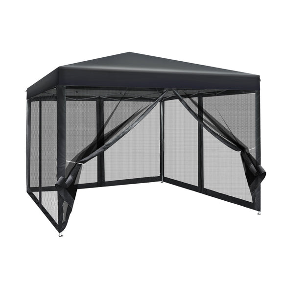 Instahut Gazebo Pop Up Marquee 3x3m Wedding Party Outdoor Camping Tent Canopy Shade Mesh Wall Black - RnR Galore