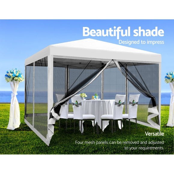 Instahut Gazebo Pop Up Marquee 3x3m Wedding Party Outdoor Camping Tent Canopy Shade Mesh Wall White - RnR Galore