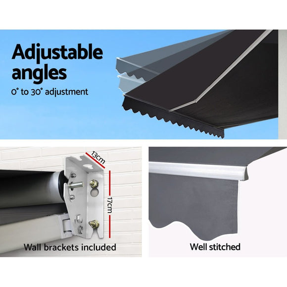 Instahut Retractable Folding Arm Awning Manual Sunshade 2.5Mx2M Grey - RnR Galore
