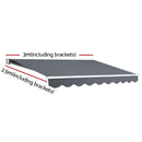 Instahut Retractable Folding Arm Awning Manual Sunshade 3Mx2.5M Grey - RnR Galore