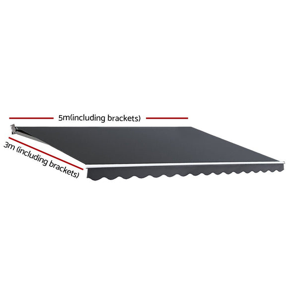 Instahut Retractable Folding Arm Awning Manual Sunshade 5Mx3M Grey - RnR Galore