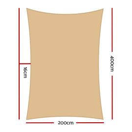 Instahut Shade Sail 2x4m Rectangle 280GSM 98% Sand Shade Cloth - RnR Galore