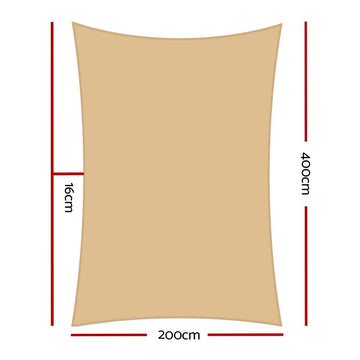 Instahut Shade Sail 2x4m Rectangle 280GSM 98% Sand Shade Cloth - RnR Galore