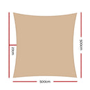 Instahut Shade Sail 5x5m Square 280GSM 98% Sand Shade Cloth - RnR Galore