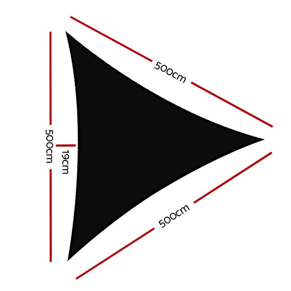 Instahut Shade Sail 5x5x5m Triangle 280GSM 98% Black Shade Cloth - RnR Galore