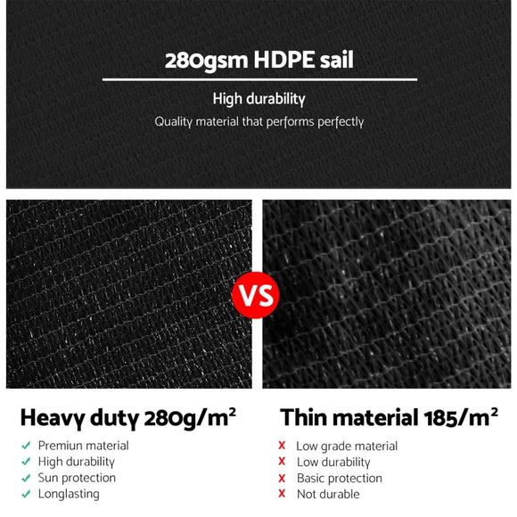 Instahut Shade Sail 5x5x5m Triangle 280GSM 98% Black Shade Cloth - RnR Galore