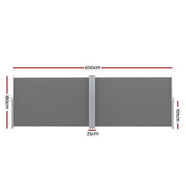 Instahut Side Awning Sun Shade Outdoor Retractable Privacy Screen 1.8X6M Grey - RnR Galore