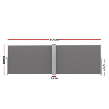 Instahut Side Awning Sun Shade Outdoor Retractable Privacy Screen 1.8X6M Grey - RnR Galore