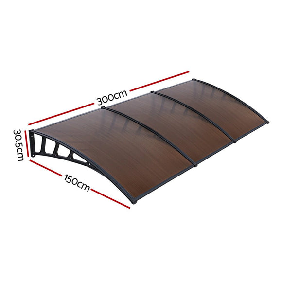 Instahut Window Door Awning Canopy 1.5mx3m Brown Sheet Black Plastic Frame - RnR Galore