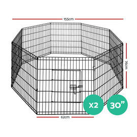 i.Pet 2x30" 8 Panel Dog Playpen Pet Fence Exercise Cage Enclosure Play Pen - RnR Galore